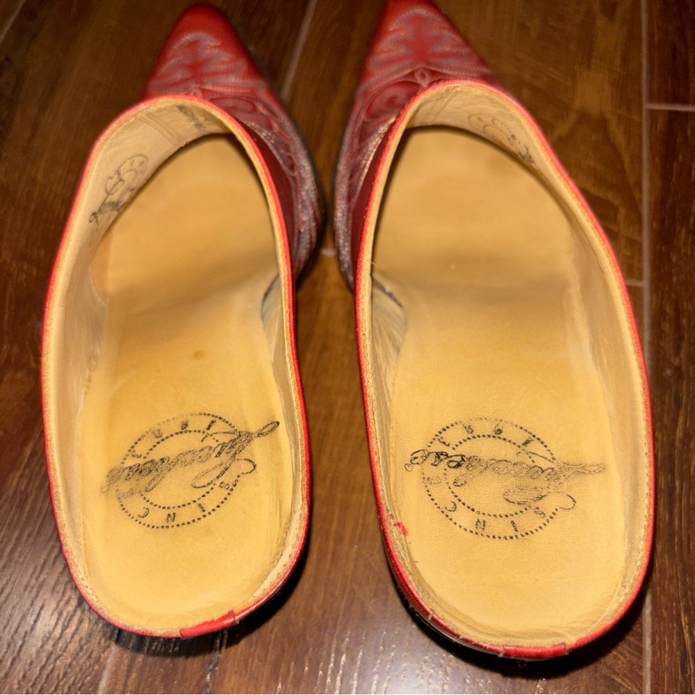 Lucchese Red Embroidered Leather Mules - Picture 6 of 11